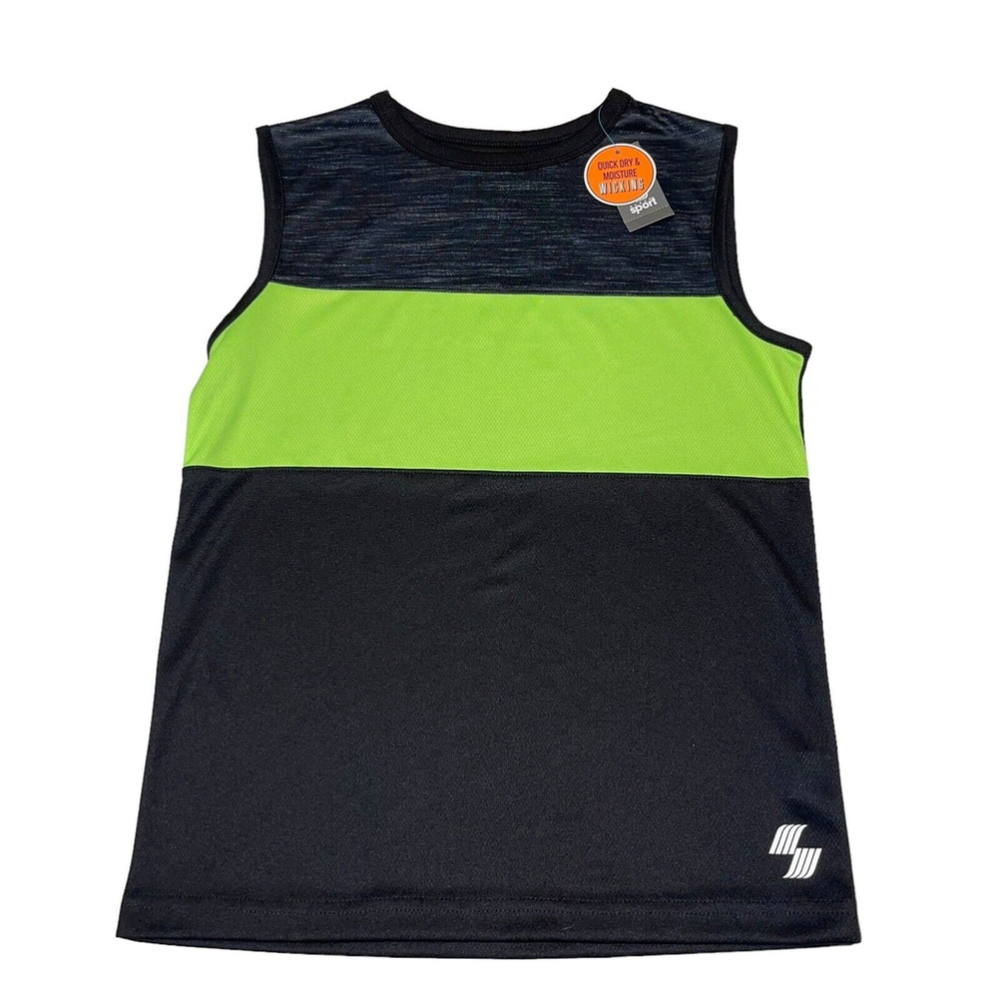 Place Sport Boys Youth Sleeveless Shirt Size Black Green Color Block‎ Size M NWT